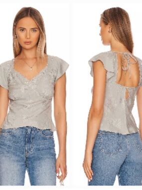 Tularosa Natalie Embroidered Top in Blue Abyss/REVOLVE NWT XXS